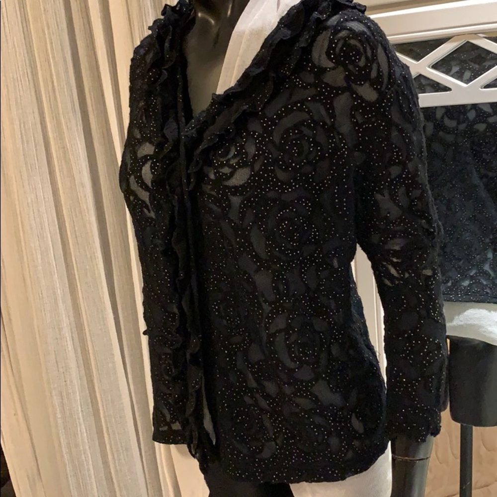 Authentic Chanel brand new runway shiny silver work. Camellia & cc all over top.